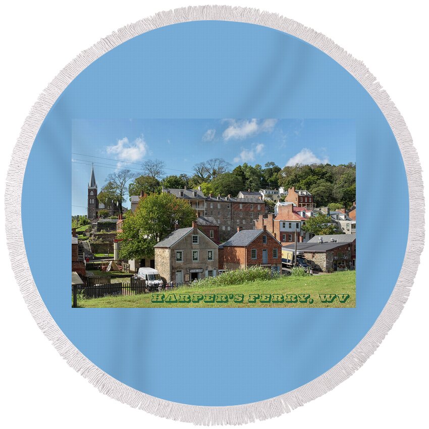 Landscape Round Beach Towel featuring the photograph Harper's Ferry, WV Oct 2018 by Charles Kraus