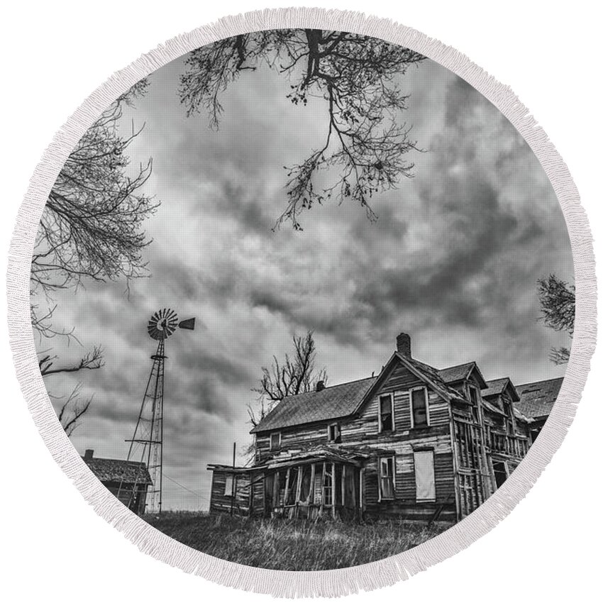 Old Round Beach Towel featuring the photograph Haunted Kansas by Darren White