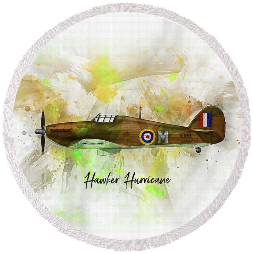 Aircraft Round Beach Towel featuring the digital art Hawker Hurricane by Ian Mitchell