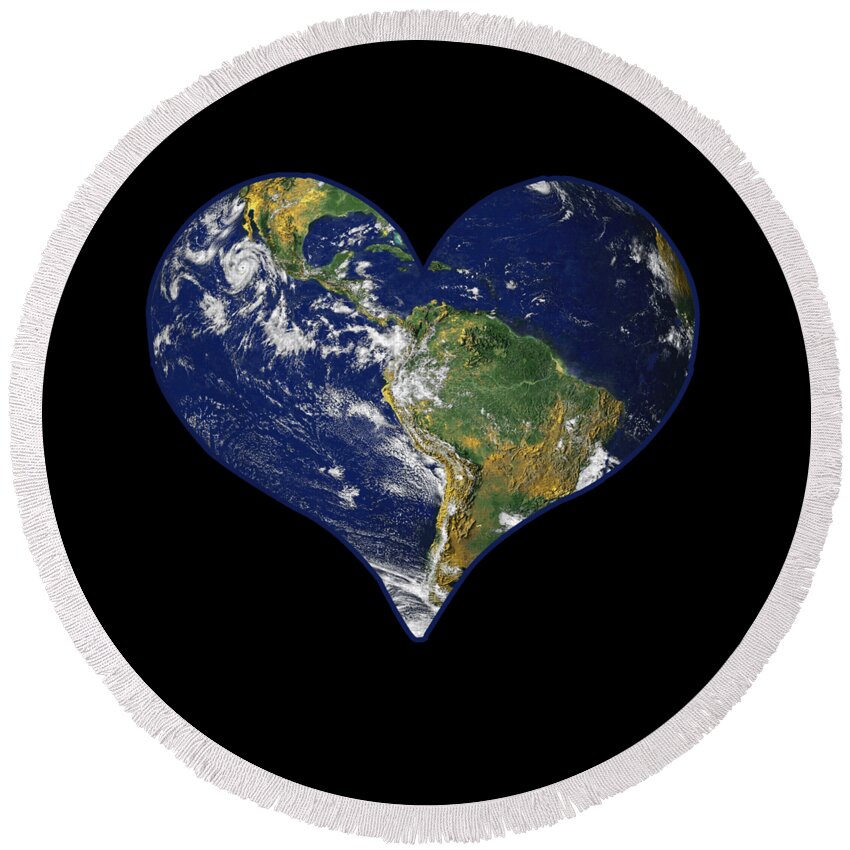 Funny Round Beach Towel featuring the digital art Heart Earth Love by Flippin Sweet Gear