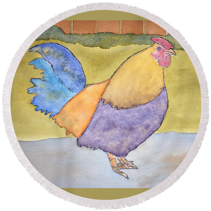 Watercolor Round Beach Towel featuring the painting Hen of Lore by John Klobucher