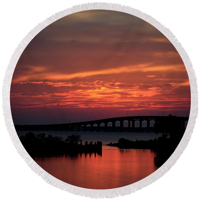 Sunset Round Beach Towel featuring the photograph Henderson Point Sunset by JASawyer Imaging