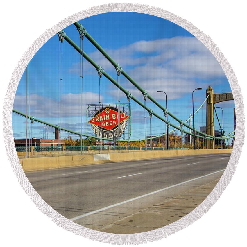  Round Beach Towel featuring the photograph Hennepin Ave Bridge by Nancy Dunivin