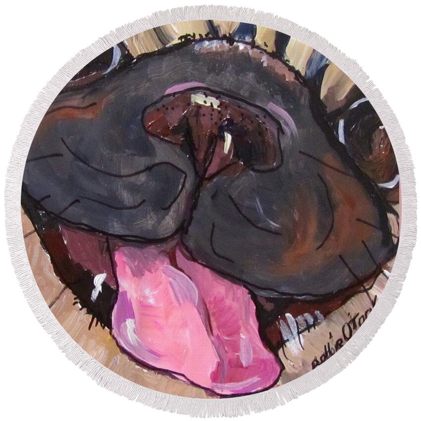 Pug Round Beach Towel featuring the painting Here I Am by Barbara O'Toole