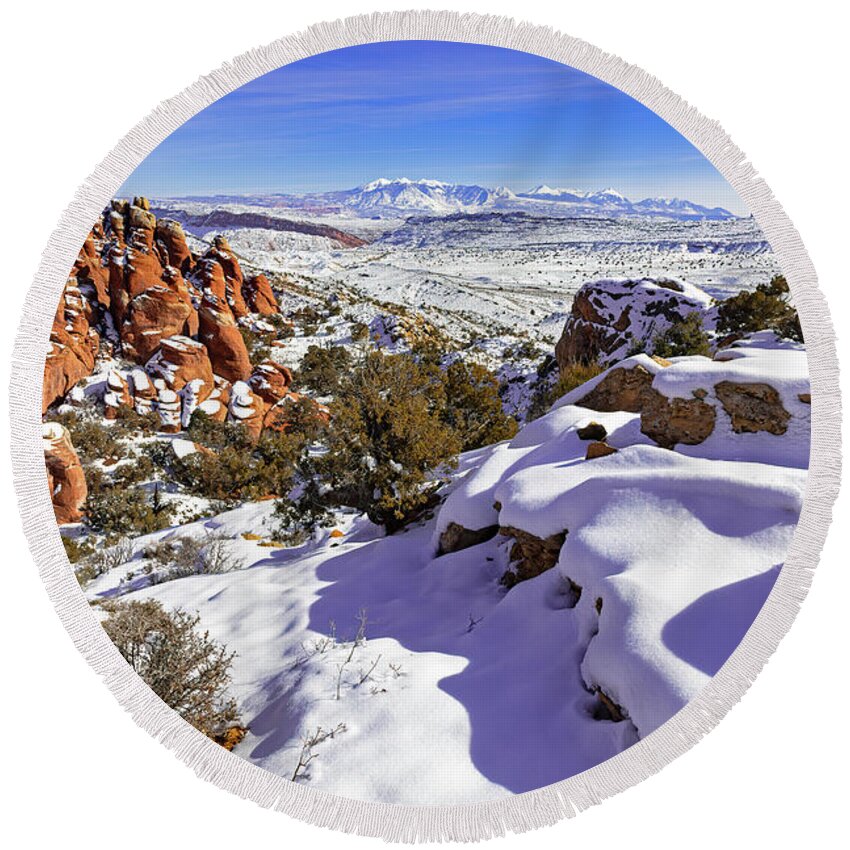 Utah Round Beach Towel featuring the photograph High Desert Winter by Jack Bell