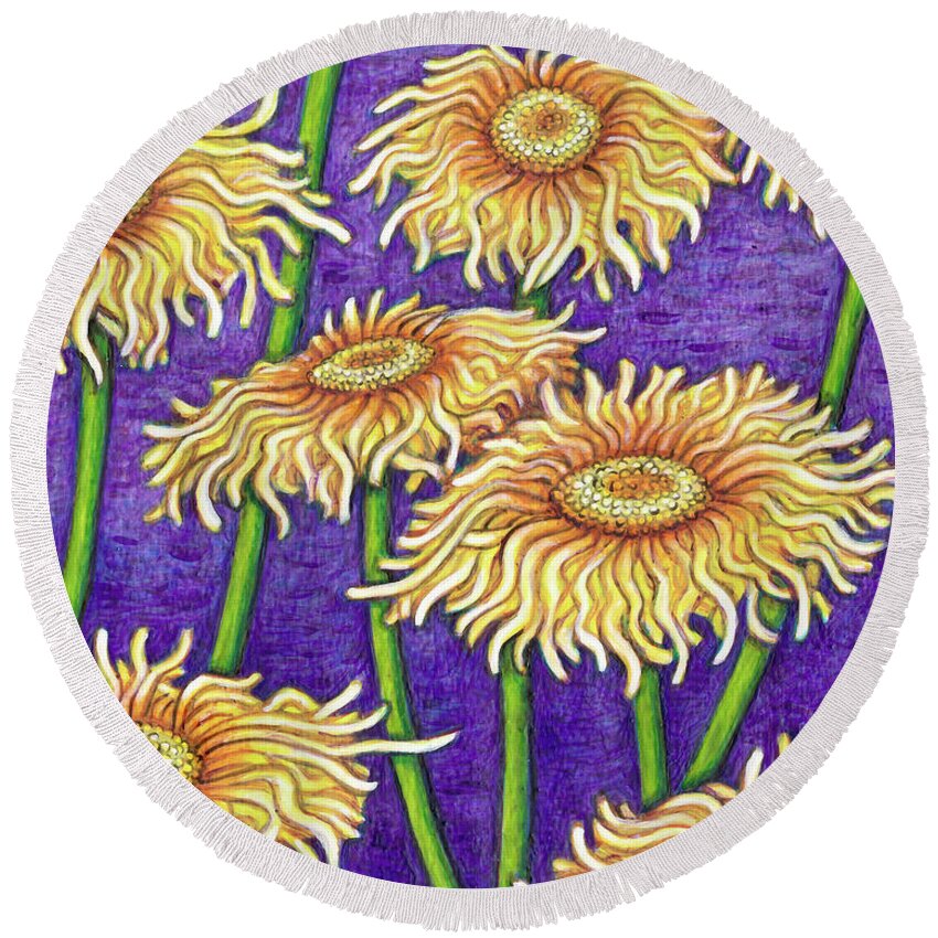 Floral Round Beach Towel featuring the painting Himalayan Elecampane by Amy E Fraser