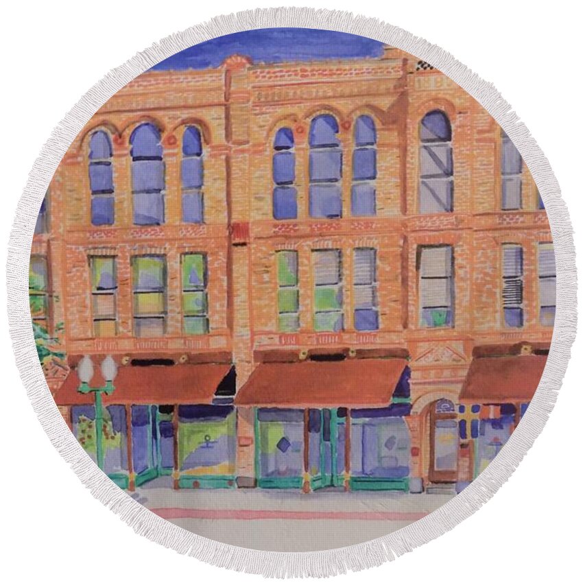 Historic Building Round Beach Towel featuring the painting Historic Downtown by Rodger Ellingson