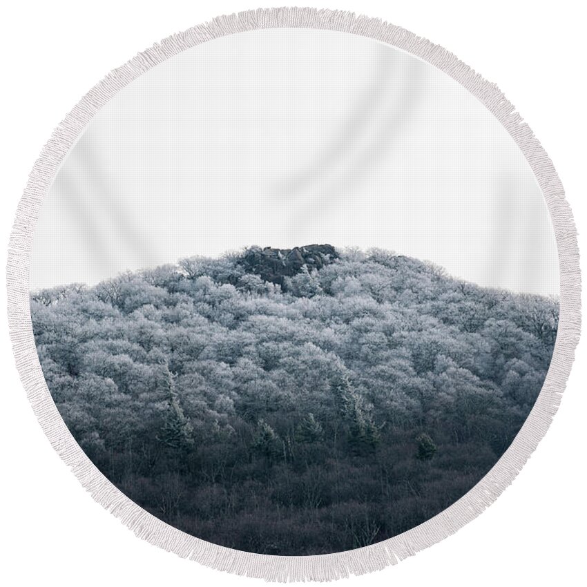 Blue Ridge Round Beach Towel featuring the photograph Hoarfrost on the Mountain by Mark Duehmig