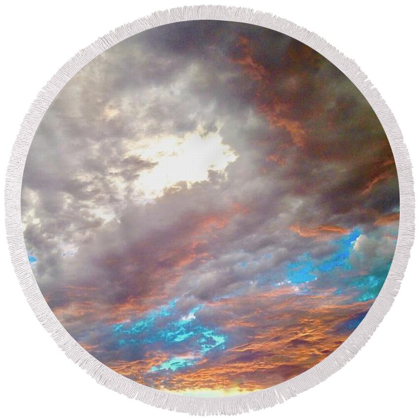Big Sky Round Beach Towel featuring the photograph Hole in the Sky by Debra Grace Addison