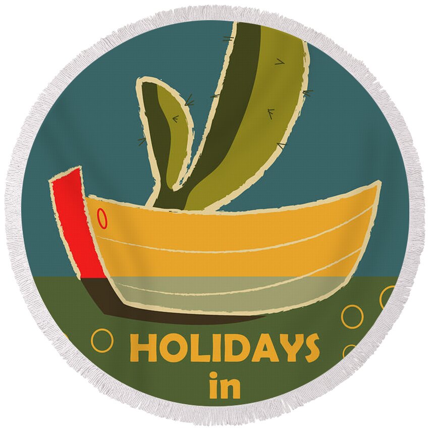 Holiday Cactus Round Beach Towels