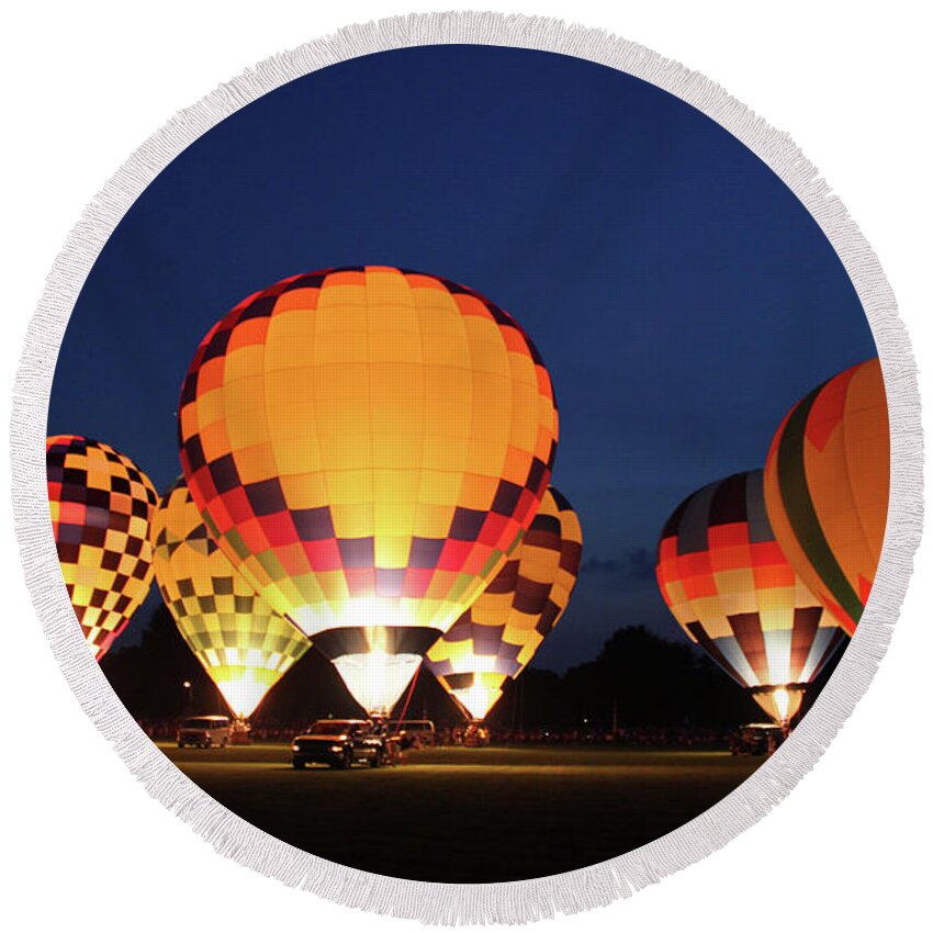 Findlay Round Beach Towel featuring the photograph Hot Air Balloons in Findlay 6235 by Jack Schultz