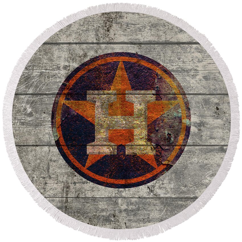 Houston Astros Logo Vintage Barn Wood Paint Round Beach Towel