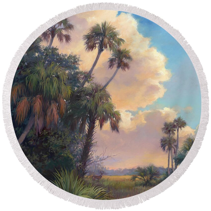 Romantic Landscape Round Beach Towel featuring the painting Hunters Heaven by Laurie Snow Hein