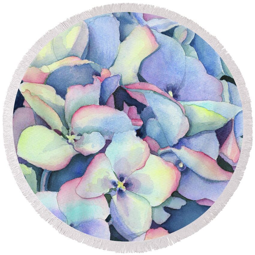 Face Mask Round Beach Towel featuring the painting Hydrangea Study by Lois Blasberg