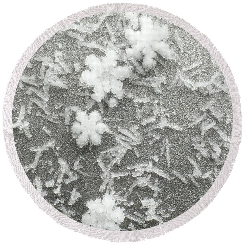 Ice Round Beach Towel featuring the photograph Ice Crystals Composition #2 by Aicy Karbstein