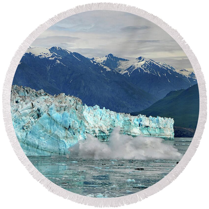 Glacier Round Beach Towel featuring the photograph Iceberg Splash Hubbard Glacier by Marilyn MacCrakin