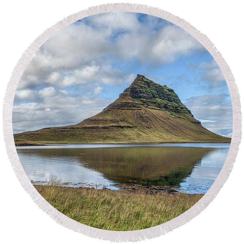 David Letts Round Beach Towel featuring the photograph Iceland Mountain by David Letts