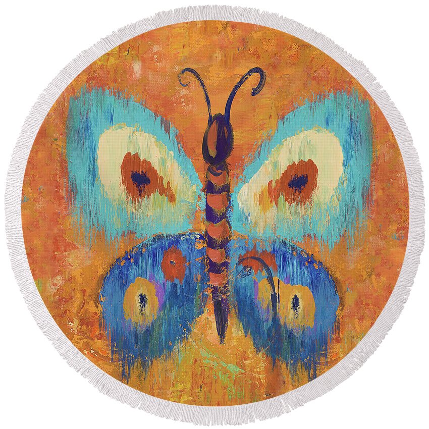 Ikat Round Beach Towel featuring the painting Ikat Flutter Square I by Patricia Pinto