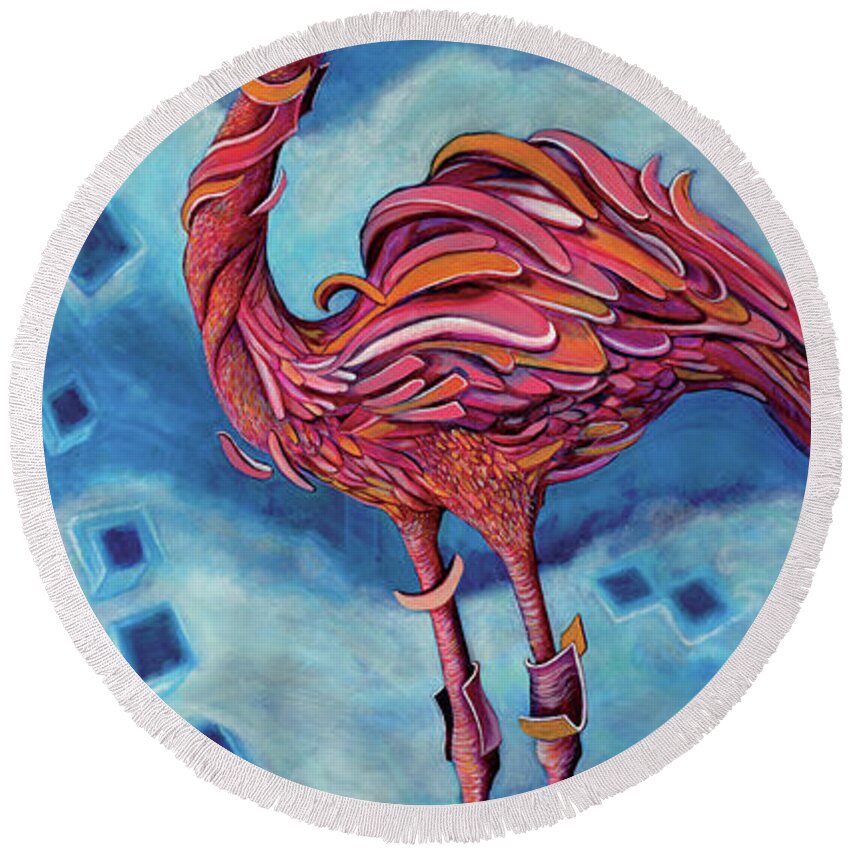 Birds Round Beach Towel featuring the painting Implantigration by Yom Tov Blumenthal