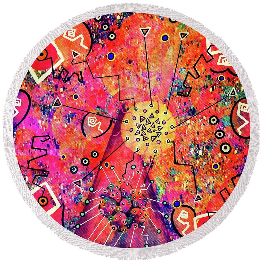 Abstract Synapse Round Beach Towel featuring the mixed media Impulse by Laurie's Intuitive