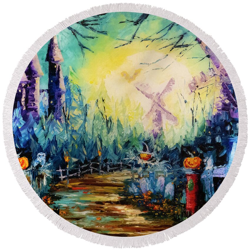 Halloween Round Beach Towel featuring the painting In The Pale Moonlight, vol.1 by Nelson Ruger