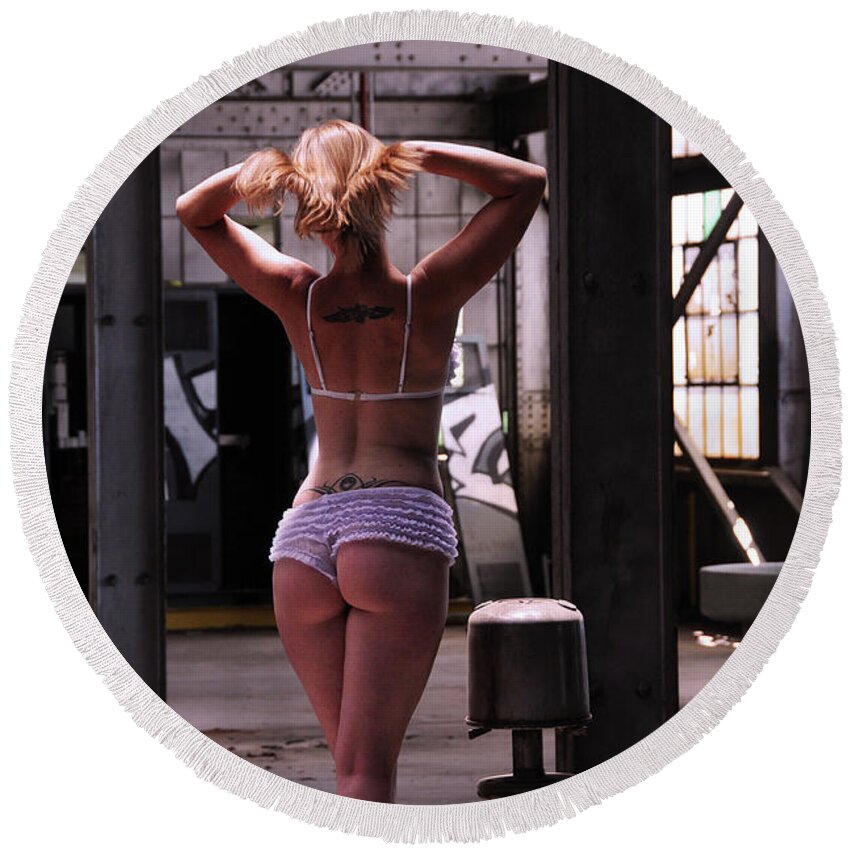 Girl Round Beach Towel featuring the photograph Industrial Wash by Robert WK Clark