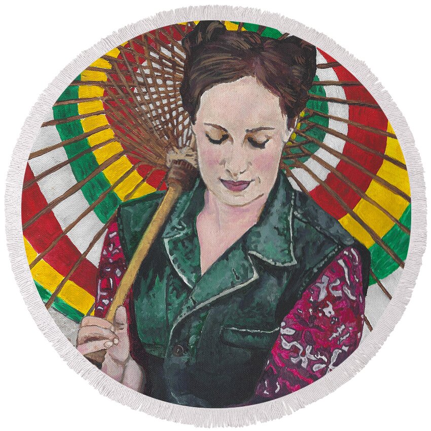 Acrylic Painting Round Beach Towel featuring the painting InevitableBetrayal Cosplay as Kaylee in Firefly by Annalisa Rivera-Franz