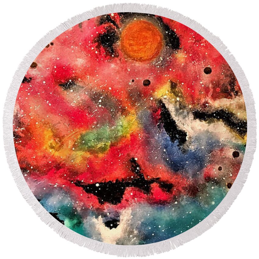 Space Round Beach Towel featuring the painting Infinite Infinity 1.0 by Esperanza Creeger