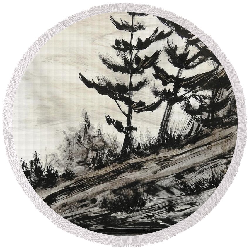 India Ink Round Beach Towel featuring the painting Ink Prochade 10 by Petra Burgmann