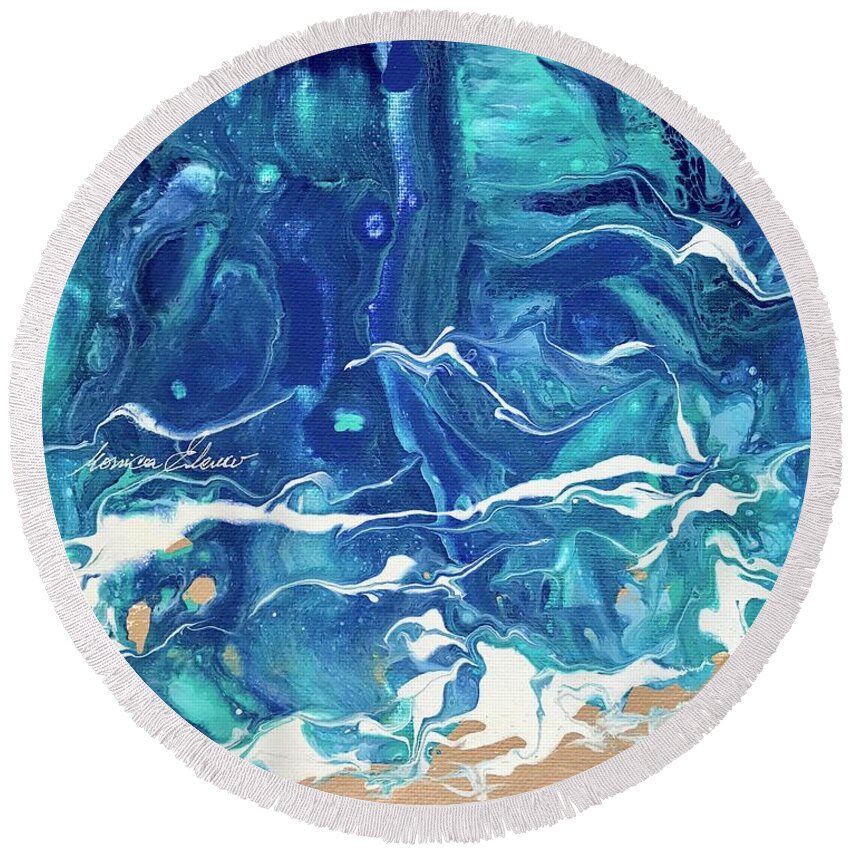 Ocean Round Beach Towel featuring the painting Inner peace by Monica Elena
