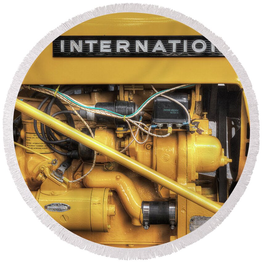 Tractor Round Beach Towel featuring the photograph International Cub Engine by Mike Eingle