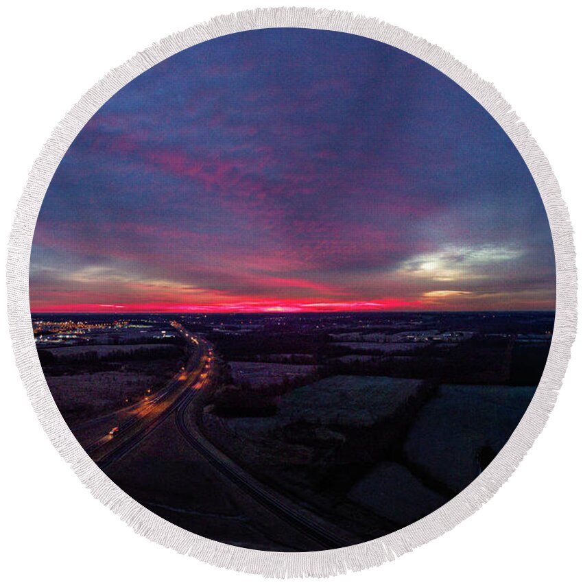  Round Beach Towel featuring the photograph Interstate Sunrise by Brian Jones