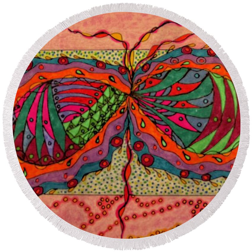 Intimate Round Beach Towel featuring the drawing Intimate Infinity by Karen Nice-Webb