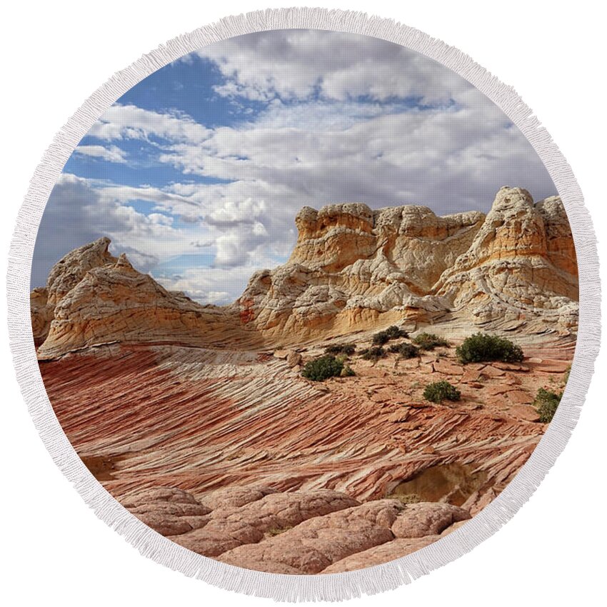 White Pocket Round Beach Towel featuring the photograph Intricate Formations by Leda Robertson
