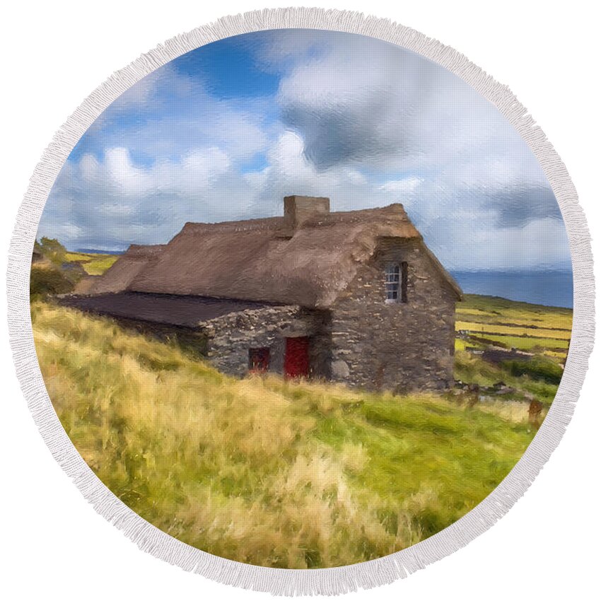 Landscape Round Beach Towel featuring the painting Irish Country House - DWP3786593 by Dean Wittle