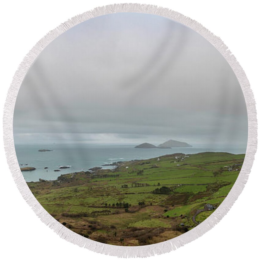 Canon Travel Photography Round Beach Towel featuring the photograph Irish Seascape in the Ring of Kerry by John McGraw