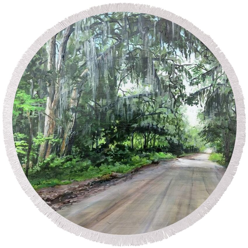 Country Road Round Beach Towel featuring the painting Island Road by William Brody