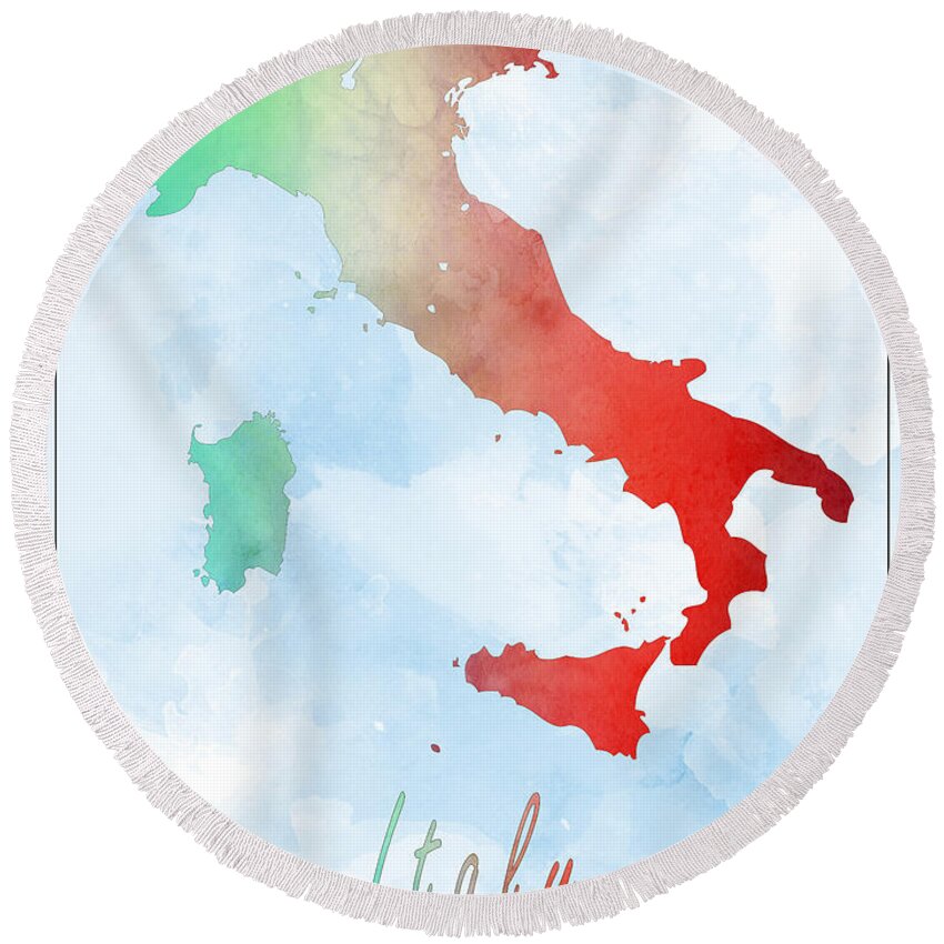 Art & Collectibles Round Beach Towel featuring the drawing Italy Map Style 5 by Greg Edwards