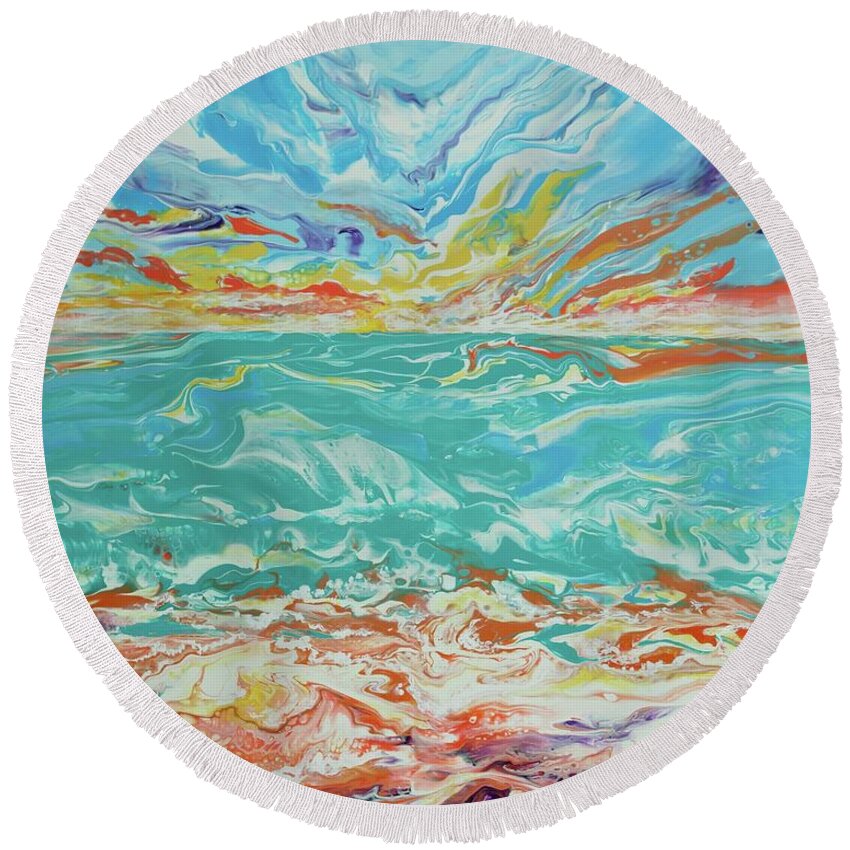 Seascape Round Beach Towel featuring the painting It's a Beach Day by Marilyn Young