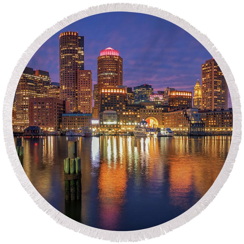 Boston Round Beach Towel featuring the photograph January Sunset at Fan Pier by Kristen Wilkinson