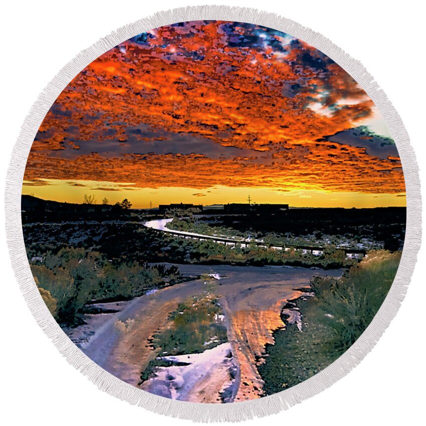 Santa Round Beach Towel featuring the photograph January Sunset by Charles Muhle