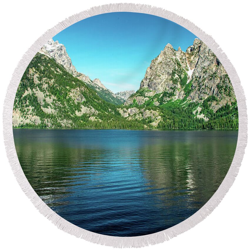 Grand Tetons National Park Round Beach Towel featuring the photograph Jenny Lake Morning by Marcy Wielfaert