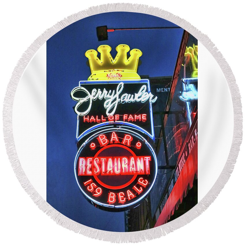 Memphis Round Beach Towel featuring the photograph Jerry Lawler's Hall of Fame Bar and Grill - Memphis by Allen Beatty