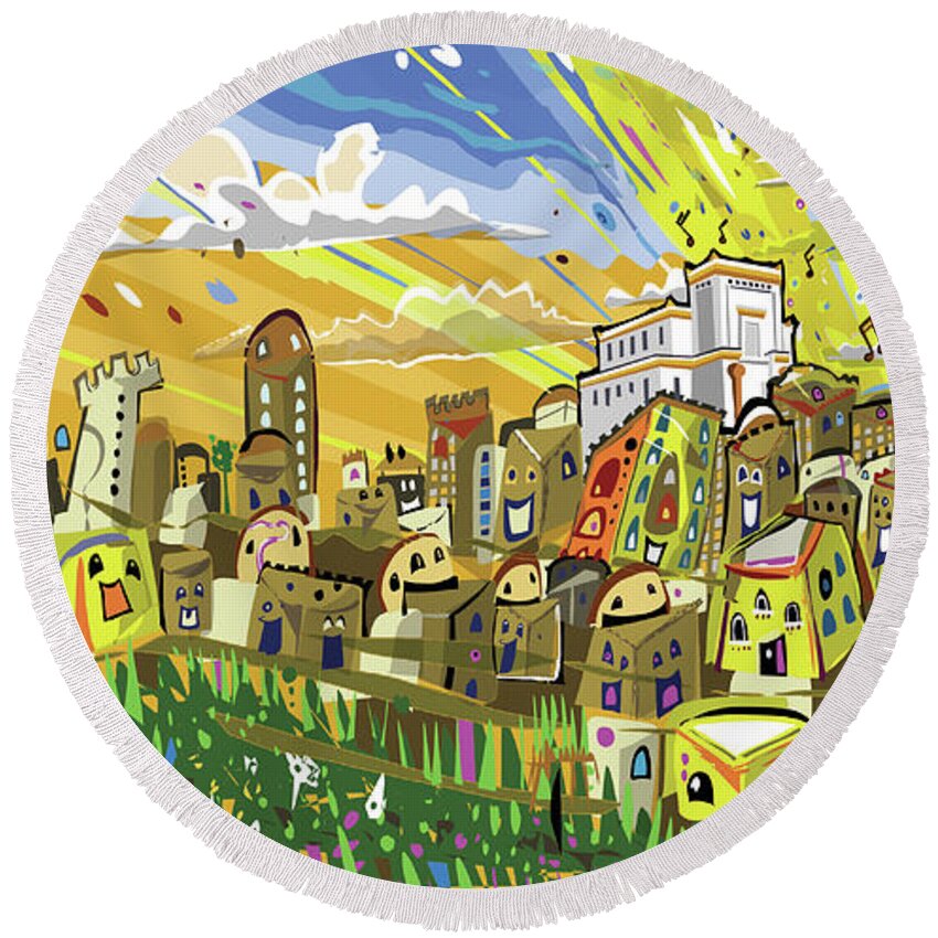Jerusalem Round Beach Towel featuring the painting Jerusalem Third Temple by Yom Tov Blumenthal