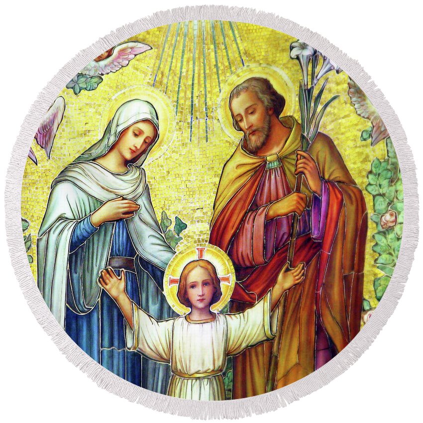 Holy Family Round Beach Towel featuring the photograph Jesus Christ Family by Munir Alawi