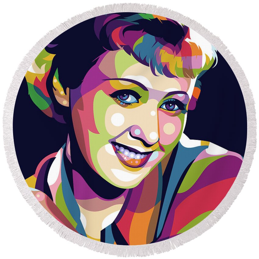Joan Blondell Round Beach Towel featuring the digital art Joan Blondell by Movie World Posters