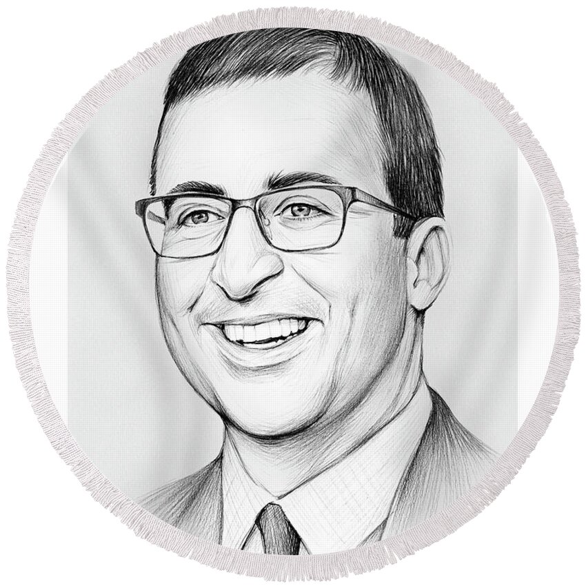 Drawing Round Beach Towel featuring the drawing John Oliver by Greg Joens