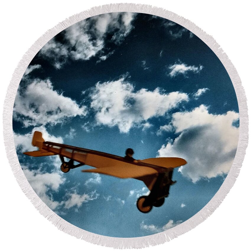 Airplane Round Beach Towel featuring the photograph Jouet Escadrille 4 by Lin Grosvenor