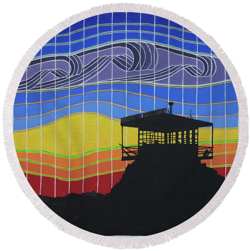 3d Round Beach Towel featuring the painting Jumbo Mountain Fire Lookout by Jesse Jackson Brown