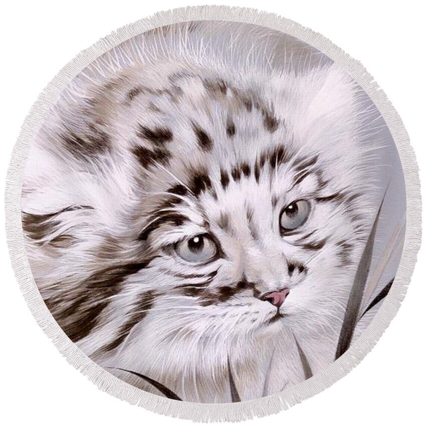 Russian Artists New Wave Round Beach Towel featuring the painting Jungle Cat 1 by Alina Oseeva